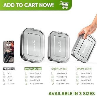 Blockhütte Stainless Steel Lunch Box for Kids and Adults I 1400ml Metal Lunch Box I Metal Bento Boxes with 2 Movable Dividers – Leakproof Lunchbox – Stainless Steel Bento Box with Spare Seal