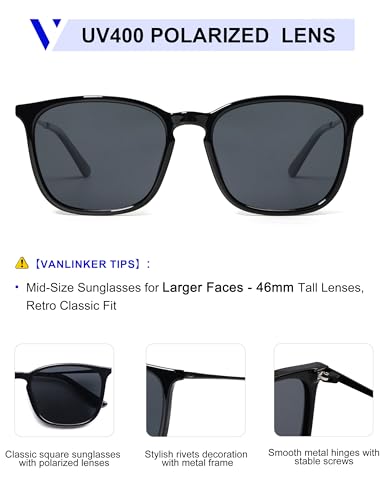 VANLINKER Vintage Square Polarized Sunglasses Men Women Classic Trendy Rectangle Metal Frame Sun Glasses VL97714