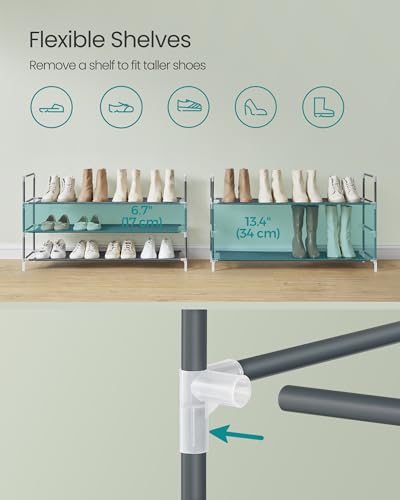 Image of SONGMICS 3-Tier Shoe Rack, Shoe Storage for Hallway Closet, Slim and Space-Saving, Metal Frame, Non-Woven Fabric Shelves, Grey ULSH053G01V1