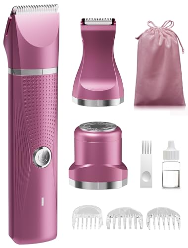 unibono 3-in-1 Electric Razor for Women - Waterproof Bikini Trimmer,Rechargeable Electric Shaver for Lady,Pubic Hair Trimmer Women,Personal Trimmer Groomer for Body Hair-Rose Red