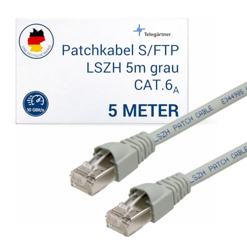 TELEGÄRTNER Câble patch S/FTP, Cat.6A, LSOH, gris, 5 m