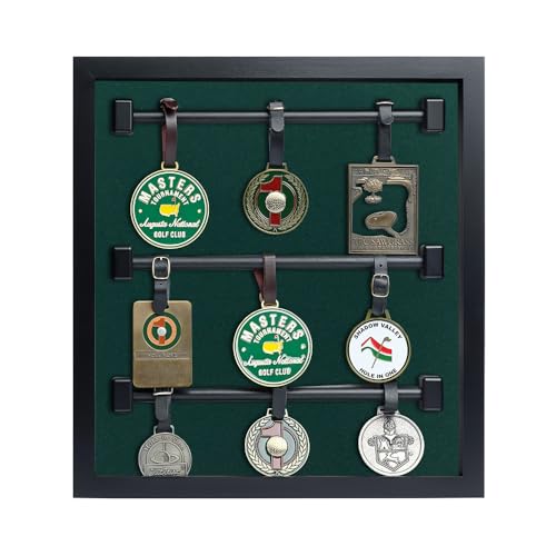 Golf Bag Tag Collection Display with Acrylic Cover | Holds 40 Bag Tags | 5 Color Options | Wall Mounted Wooden Case | Measures 15.5" W X 16.5" H