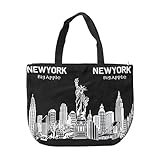 Artisan Owl Bolsa grande de lona, diseño de horizonte de la ciudad de Nueva York, bolsa de hombro reutilizable para uso diario, 18 x 14 x 1 pulgadas (negro), Negro -, Nyc Skyline - Bolsa grande de