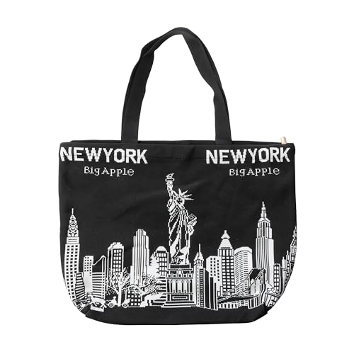 Artisan Owl Large Canvas Tote Bag – New York City Skyline Design – Reusable Shoulder Bag for Everyday Use 18 x 14 x 1 inches (Black)