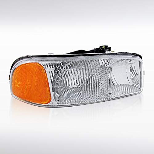 Autozensation Compatible With 1999-2006 Gmc Sierra 1500/2500/3500, Chrome Housing Clear Lens Passenger Right Side Headlight Headlamp Assembly #TOP19