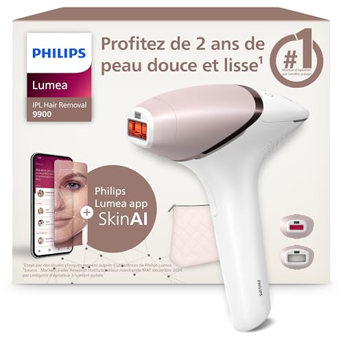 Philips Lumea série 9900 - épilateur à lumière pulsée, alternative à l'épilation laser, SenseIQ et SkinAI, 2 embouts pour le corps et le visage,...