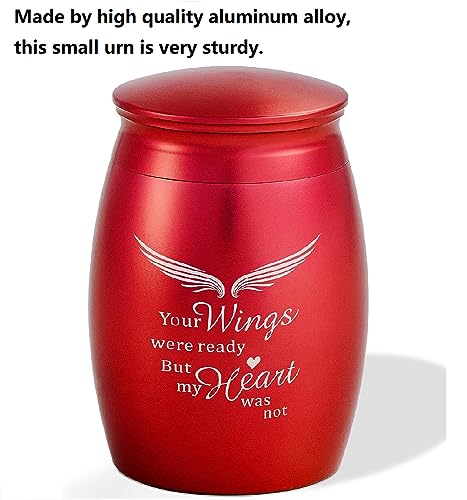 Image of Red Small Keepsake Urns for Human Ashes with Angel Wings | 2.7Inch Small Cremation Urns for Human Ashes,Aluminum Mini Decorative Keepsake Urns for Human Ashes Adult Female /Mom