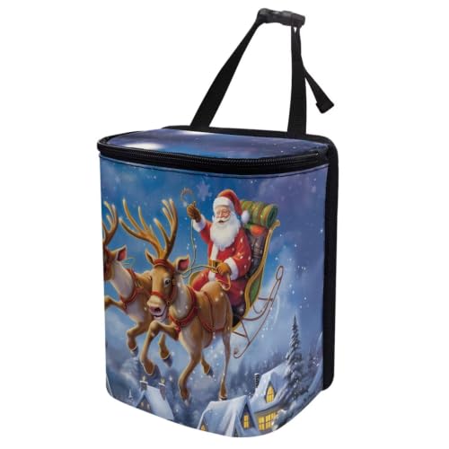 Image of Christmas Santa Claus Car Trash Can with Lid Proof Organizer and Storage Bag Car Garbage Can with Adjustable Straps for Cars Truck,SUV