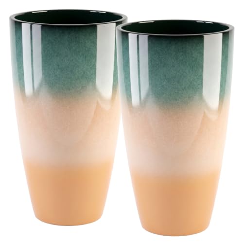 Sun-E Tall Planters for Outdoor Indoor Plants, 21-Inch Large Planter with Removable Insert Shelf, High Glossy Glazed Ceramic-Look Tri-Tone Gradient Tall Flower Pots for Entryway Corner Luxury Decor