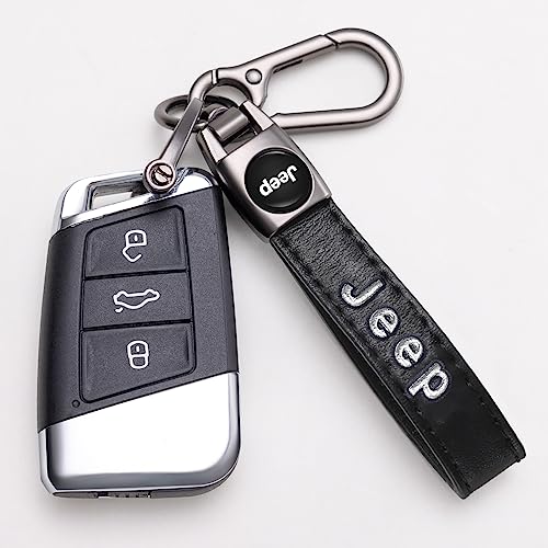Image of Genuine Leather car Keychain Suit for Jeep Wrangler Compass Cherokee Renegade Patriot Grand Commander Men's and Women's Key chains Keyring Lanyard Accessories Family Present Black