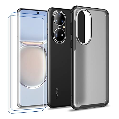 Funda Militar Grado Compatible con Huawei P50 Pro Carcasa Anti Choque Proteccion Cover, Micro-Mate PC Duro Atrás Flexible Silicona TPU Suave Translúcido Case, Negro Cover
