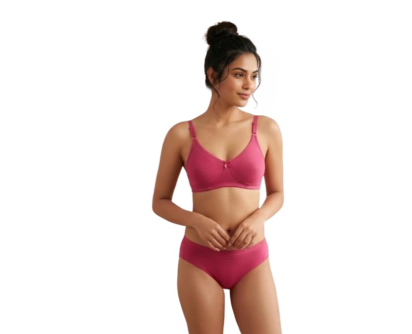 bespoke craft atelier Women's Cotton Non-Padded Non-Wired Bra and Panty Set | Everyday Comfort Full Coverage Lingerie Set-picture-25