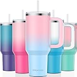 Greatyos 40 oz Tumbler with Handle and Straw Lid Insulated Tumblers Cups with Lids Straws Double Wall Vacuum Stainless Steel 40oz Tumbler Travel Mug Gifts for Men Women Him Her (Sweet Taffy)