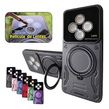 Capa anti-impacto de proteção nível militar com película de câmera e anel magnético integrados: Resistência e Versatilidade (Preto, POCO C75)