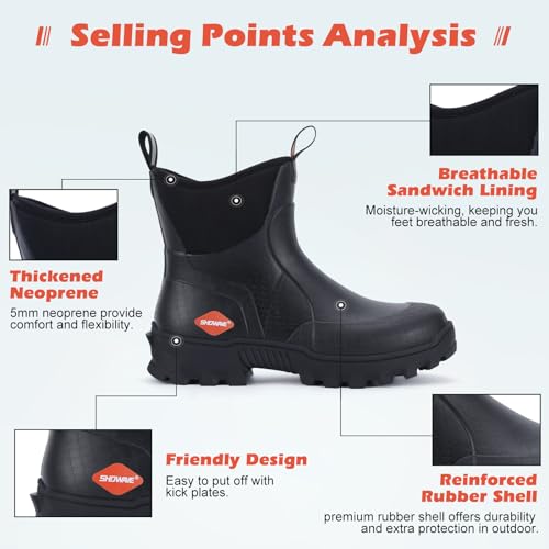 Showave Men's Short Rubber Boots Waterproof Rain Boots Insulated Working Booties with Comfortable Sports Sole2