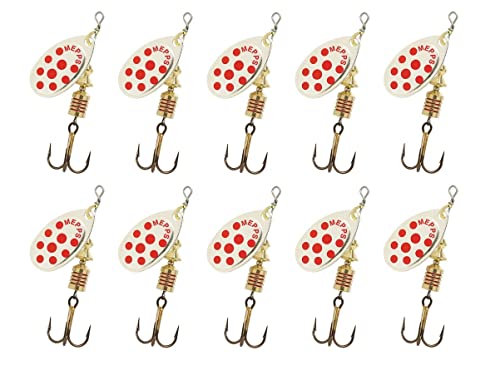 Cuiller Tournante A Palette Ovale - Mepps Aglia Lot de 10 No2-4,5G - Argent Points Rouges