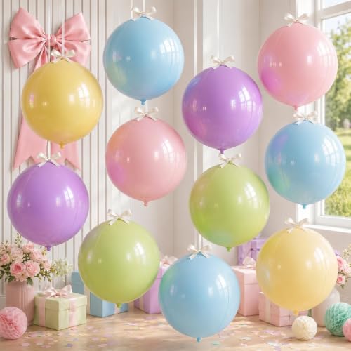 Image of 10 Pcs Pastel Round Foil Balloons Multicolor Colorful 4D Ball Balloon Pastel Color 22 In Mylar Balloon for Girl Rainbow Birthday Wildflower Floral Baby Shower Anniversary Disco Party Decoration