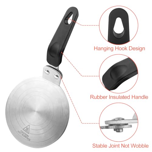 Adaptateur Induction, Disque Relais Induction, Plaque de Diffusion de Chaleur, Diffuseur à Induction avec Poignée Isolante pour Cafetières et Ustensiles de Cuisine Argenté 13cm – Image 4