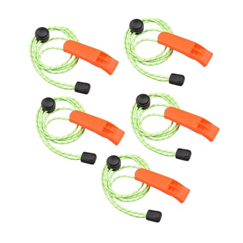 Toyvian 1set Outdoor Emergency Whistles Lightweight Plastic Survival Whistles with Lanyard for Hiking Camping Fishing and Activities 5pcs