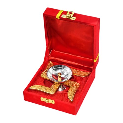Image of Saugat Traders Diwali Bulk Corporate Gift for Clients - Pack of 3 Swastik Diya with Velvet Gift Box for Employees, Office Staff, Family, Colleagues - New Year Housewarming Spiritual Return Gifts