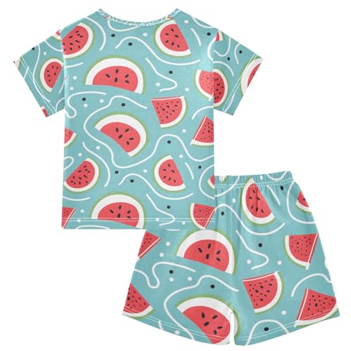 ALAZA Watermelon Slices Blue Pajamas Set Short Sleeve Cotton Sleepwear Summer Pjs 2 Piece 5-14Y2