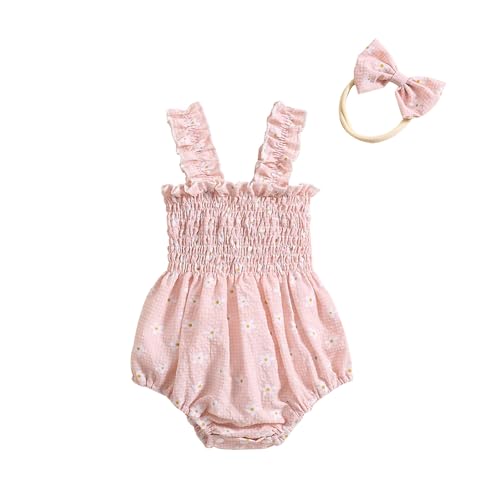 Image of BeQeuewll Newborn Baby Girl Summer Clothes Bubble Romper Infant Sleeveless Floral Rompers Bodysuit Boho Baby Girl Clothes