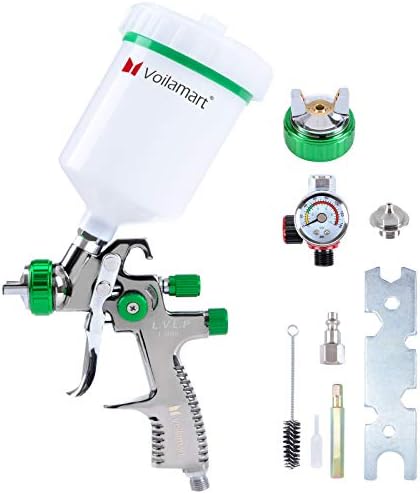 Voilamart LVLP Gravity Feed Air Spray Gun 1.3mm Paint Sprayer Airbrush Painting Tool Kit with 600ml Cup