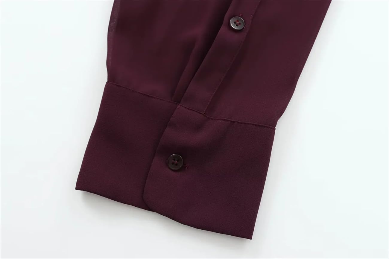 Camicia a maniche lunghe con scollo a V a maniche lunghe da donna tinta unita casual con decorazione a fiocco camicia