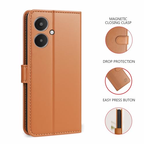 Image of AIBEX Shock Proof Flip Compatible for Redmi 13C 5G Flip Cover Leather Finish | Inside TPU with Card Pockets | Wallet Stand | Complete Protection Flip Case- Brown