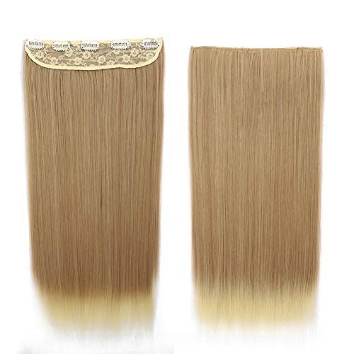 Rosa Star 24 inch 1 Pack 3/4 Full Head Straight Clips in on Synthetic Hair Extensions Hairpieces for Women 5 Clips Hair Extension (Dark Blonde 24/613#)