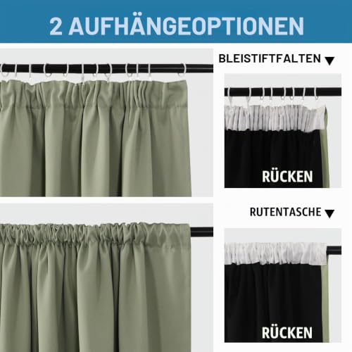 BellaHills 100% Blickdicht Vorhang mit Kräuselband 2er Set H214 x B132 cm Schlafzimmer Gardinen Blickdicht Verdunklungsvorhänge Thermal… – Ansicht 3