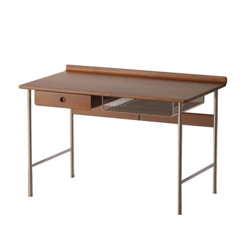 Biurko komputerowe, Biurko z drewna w stylu vintage ramą ze stali nierdzewnej, kompaktowe biurko do nauki domu szufladami i półką przechowywania(100cm)