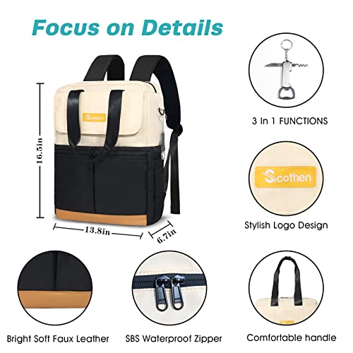 Image of Scothen Backpack Cooler with Double Decker & 12 Ice Packs- Keeps 36 Cans Cold for Up to 24 Hours- Waterproof & Leak Proof Insulated Cooler Backpack- Stylish Cooler Bookbag for Women Travel Work Beach