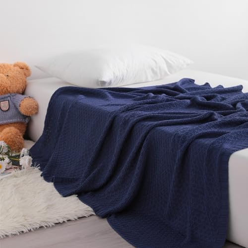 Image of NTBAY Rayon Derived from Bamboo Toddler Blanket, 30 x 40, Navy Blue | Breathable Cable Knit Blanket Made with Rayon Derived from Bamboo for Stroller, Travel, Tummy Time, and Supervised Use