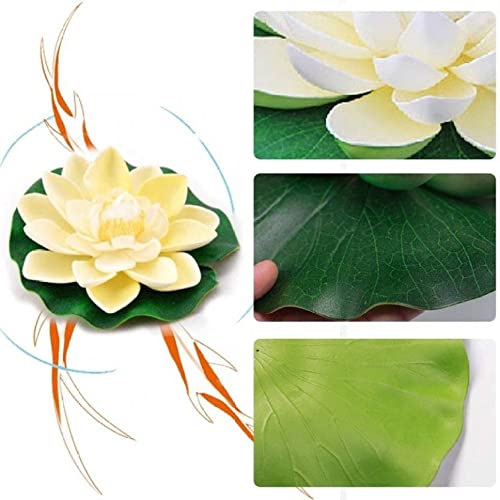 Blue Penguin Lotus Artificial Flower, Artificial Floating Lotus Flowers for Home Garden Patio Pond Decoration and Fish Tank Lotus Flower for Decoration (5.5 inch, Pack of 1) (White)
