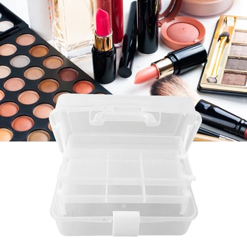 Image of Sunicon 3 Layer Folding Storage Box, Portable Multipurpose Handled Tool Box Sundries Organizer for Arts, Crafts,Cosmetic, Sewing, Toy (White)