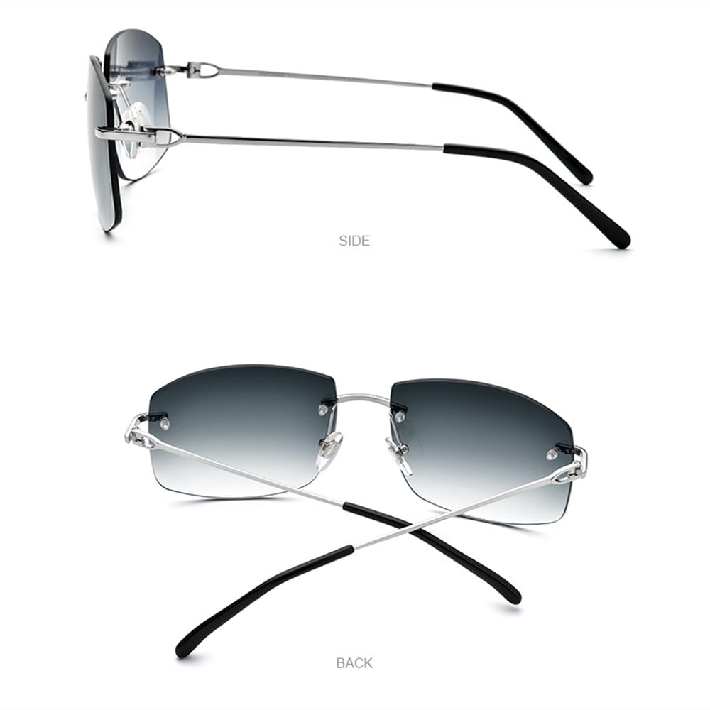 CLMJHG Trendige randlose Sonnenbrille für Herren, rahmenlose, übergroße Luxus-Sonnenbrille für Damen mit Verlaufsglas