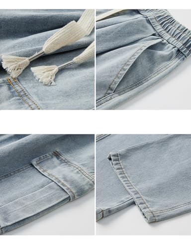 Kinghua Cargo Jeans Men Spring Fall Elastic Waist Drawstring Vintage Streetwear Trousers Baggy Denim Pants with Pockets3