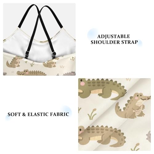 senya Girls Swimsuits One-Piece Swimwear Tie Bathing Suit Beach Summer Round Neck 5-6T Alligator Pattern3