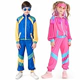 COREWO Boys 80s Tracksuit Kids Hip Hop Costume Top Pants Sets Outfit Retro Dance Sportswear