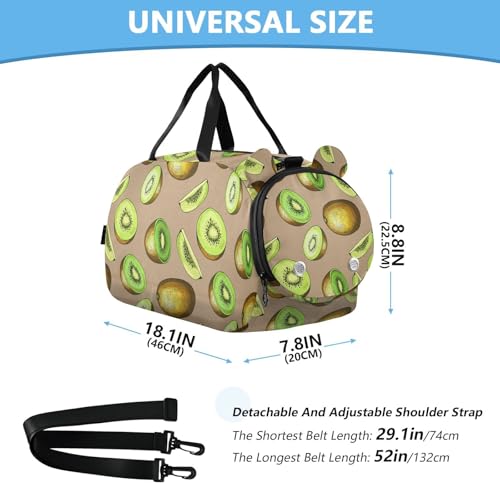 Kiwi Fruit Gray Kids Travel Duffel Bag for Boys Girls Overnight Weekend Tote Bag with Shoes Compartment for Beach Swim Trip3