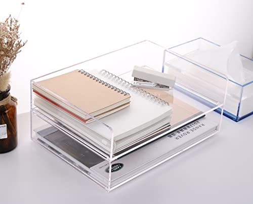 SANRUI Acrylic Desk File Document Letter Tray ,Wide Entry Paper Tray Desk Organizers File Folder Storage 2 TierClear