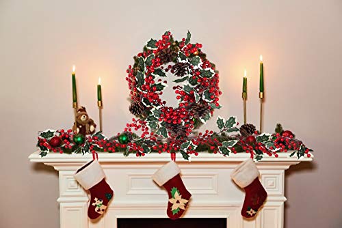 Recutms 6.5Ft Red Berry Christmas Garland Decoration, Artificial Berry Garland With Pine Cone For Indoor Outdoor Garden Gate Home Winter Christmas Holiday New Year Fireplace Stairs Table Decoration #TOP2