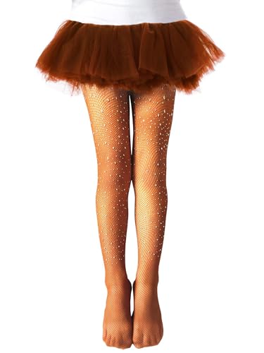 Girls Fishnet Stockings for Princess Dress High Waist Mesh Tights Rhinestone Knit Socks