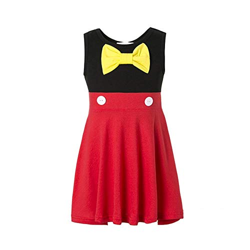 Girls Mickey Dress for Toddler Cotton Sleeveless Bow Red Dress Mickey Minnie Dresses