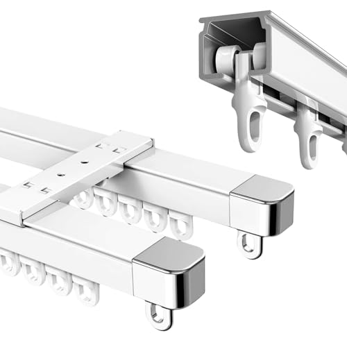 Sistema de montaje en techo de doble riel para cortinas de pared correderas, herrajes metálicos retráctiles para garaje, hospital, caravana, dormitorio, hotel, fácil instalación y diseño duradero