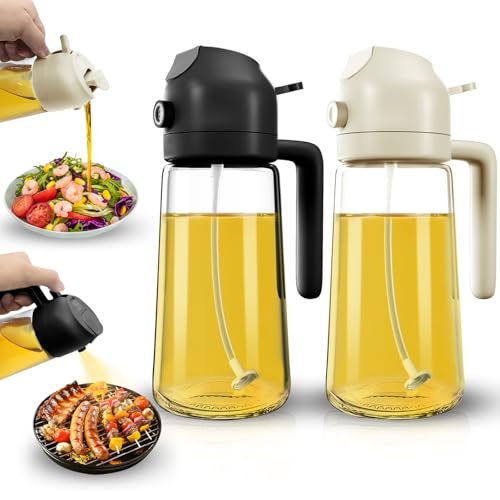 Dictien Spray Huile Cuisine 470ml – Vaporisateur Huile Air Fryer 2-en-1, Spray Huile d'olive pour Cuisson, Salades, Vinaigre et Accessoire Cuisine (Beige + Noir)