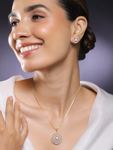 Image of Rubans Pendant Necklace Set American Diamond and Zirconia Gift Jewellery for Women & Girls