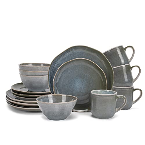 Elanze Designs 16-Piece Reactive Glaze Ceramic Stoneware Dinnerware - Service For 4, Ocean Teal Blue #TOP19