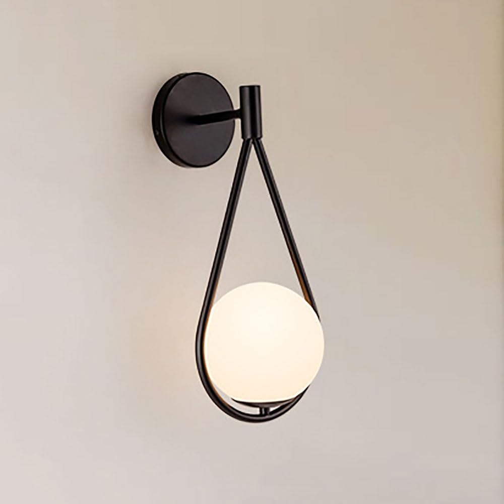 Applique da Parete Moderna con Globo in Vetro, Lampada da Bagno, Applique a Cablaggio Fisso con Paralume a Sfera Bianca, lampade per Soggiorno e Camera da Letto
